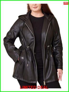 Faux Leather Jacket Plus Size Hooded Moto Biker Coat Belted Women's